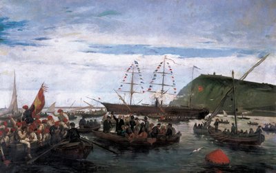 Catalaanse vrijwilligers die inschepen voor de oorlog in Cuba in 1870 door Ramón Padró y Pedret