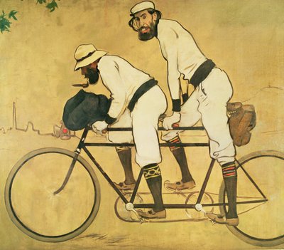 Zelfportret van Casas met Pere Romeu op een tandem door Ramon Casas i Carbo
