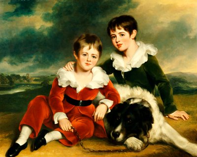 Portret van Twee Jongens met hun Newfoundland Hond door Ramsay Richard Reinagle