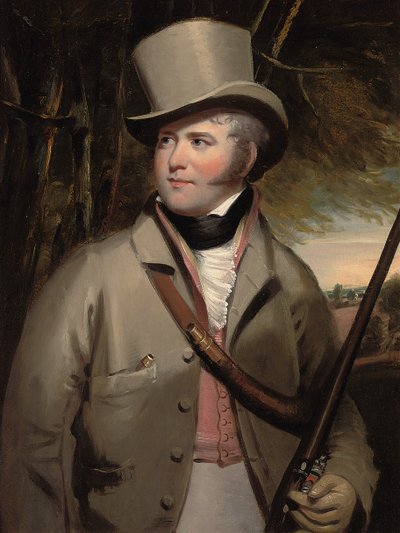 Portret van een Heer met Jachtgeweer in een Landschap door Ramsay Richard Reinagle