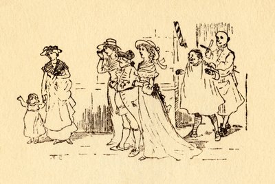 Omstanders kijken toe terwijl John Gilpin voorbij galoppeert, 1878 door Randolph Caldecott
