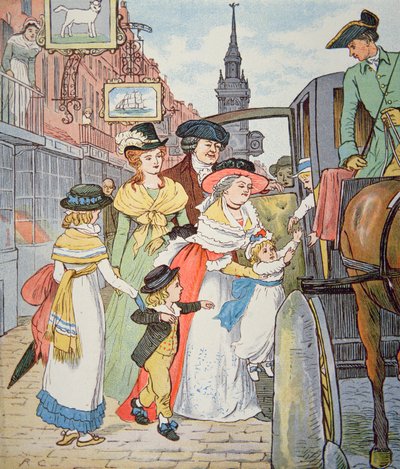 Gezinsleven in koloniaal Amerika - Straatscène in Boston door Randolph Caldecott