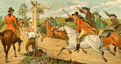John Gilpin op zijn op hol geslagen paard achtervolgd door voorbijgangers, 1878, ca. 1918 door Randolph Caldecott