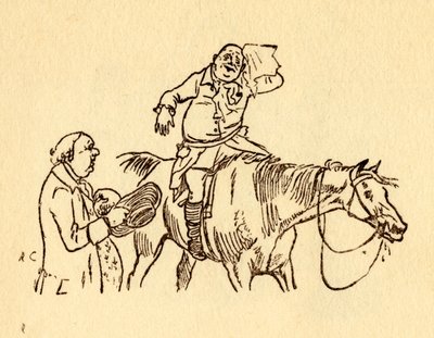 John Gilpin veegt zijn bezwete voorhoofd af met een zakdoek, 1878, ca. 1918 door Randolph Caldecott