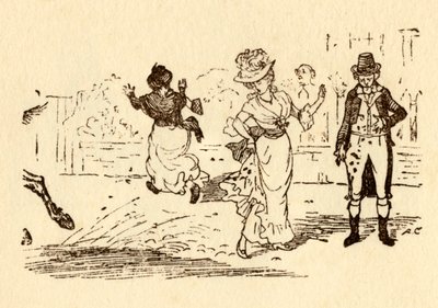 John Gilpins paard spat modder op een jurk van een vrouw, 1878, c1918 door Randolph Caldecott