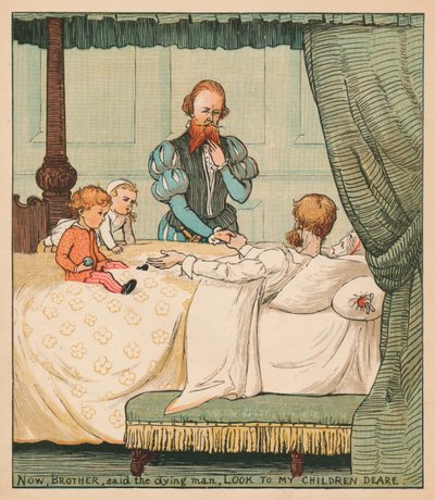 Nu, Broeder, zei de stervende man, Let op mijn kinderen, c1878 door Randolph Caldecott