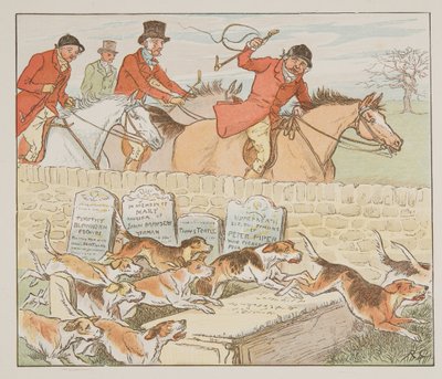Nu had de dominee een paar om te trouwen toen de honden in zicht kwamen, uit The Hey Diddle Diddle Picture Book, pub.1882 door Randolph Caldecott