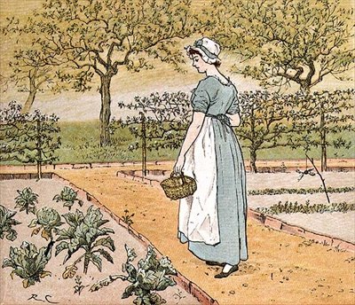 Ze ging de tuin in om een koolblad te snijden om een appeltaart te maken, illustratie uit 