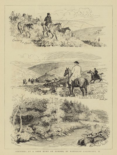 Schetsen bij een Hertenjacht op Exmoor door Randolph Caldecott