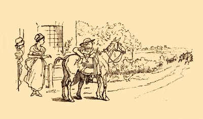 Dorpelingen kijken naar de opschudding door Randolph Caldecott