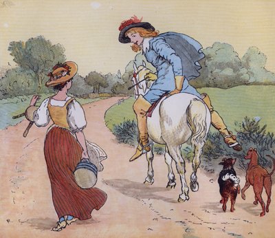 Waar ga je heen, mijn mooie meid? Illustratie door Randolph Caldecott voor het kinderrijm 