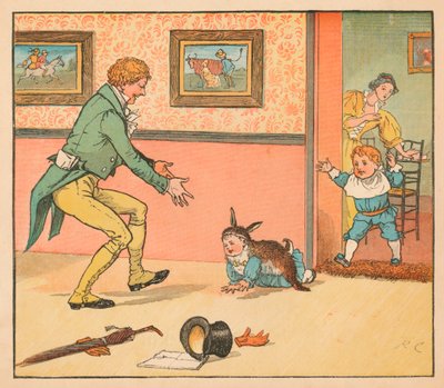 ...een konijnenvel om de baby Bunting in te wikkelen, ca. 1880 door Randolph Caldecott