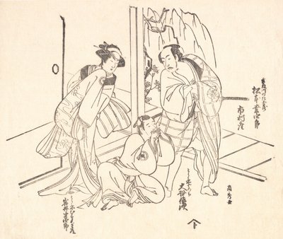 Scène uit een Drama: Matsumoto Koshiro I en Twee Andere Acteurs door Ranshu