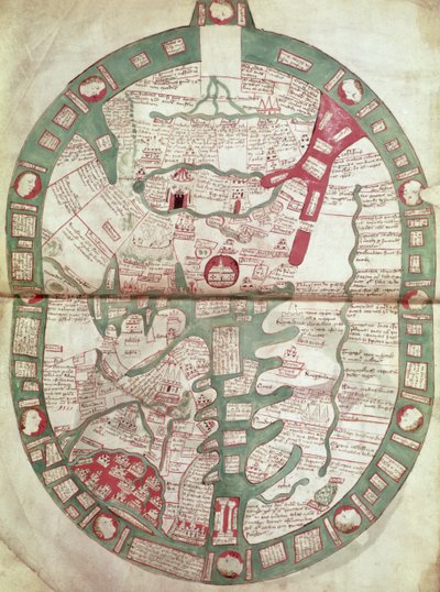 Kaart van de wereld met Jeruzalem als het centrum, Polychronicon, c.1380 door Ranulf Higden