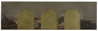 Schets voor het kabinet van de prefect van het stadhuis van Parijs: Een batterij bij de wallen: Het Beleg van Parijs in 1870 door Raoul Joseph Arus