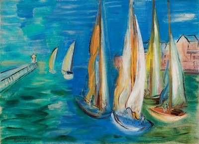 Vertrek van de zeilboten in Deauville; Depart des voiliers a Deauville, ca.1930 (olieverf op doek) door Raoul Dufy