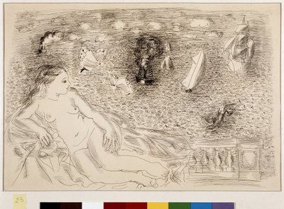 Femme nue devant la mer (olieverf op doek) door Raoul Dufy