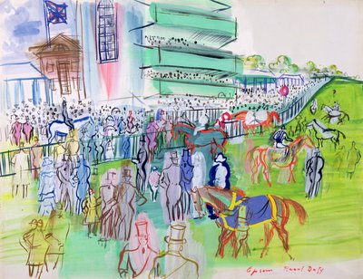 Voor de tribune van Epsom, c.1937 (aquarel  gouache op papier) door Raoul Dufy