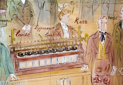 La Fee Electricite, detail: Portretten van Anthony Carlisle, Engels chirurg en Humphry Davy, Engels scheikundige. 1937 (schilderij) door Raoul Dufy