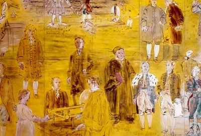 La Fee Electricite, detail: Portretten van verschillende wetenschappers: Henry Cavendish, Le Monnier, Franz Aepinus, Denis Papin, Joseph Priestley, Luigi Galvani, Carl Friedrich Gauss, Simeon-Denis Poisson, Pierre Simon de Laplace en Charles de Coulomb. 19 door Raoul Dufy