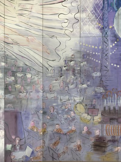 La Fee Electricite, detail van de linkerkant waarop een orkest staat afgebeeld door Raoul Dufy