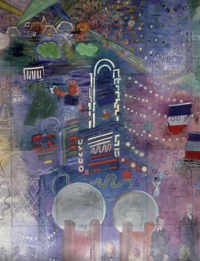 La Fee Electricite, detail van de linkerkant met nachtverlichting door Raoul Dufy