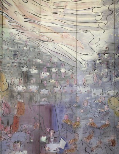 La Fee Electricite, detail van de linkerkant met zangers door Raoul Dufy