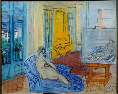 Model bij de werkplaats, 20e eeuw (olieverf op doek) door Raoul Dufy