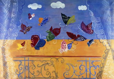 Open raam met vlinders door Raoul Dufy