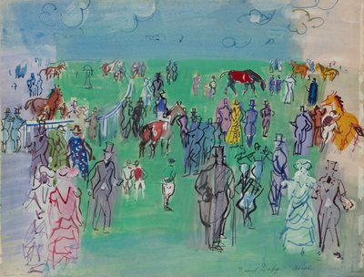 Paddock bij Ascot (gouache en aquarel op papier) door Raoul Dufy