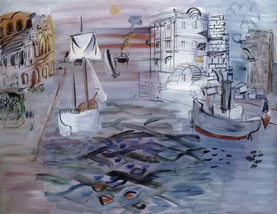 Haven met zeilboot, hommage aan Claude Lorrain, ca.1935 (olieverf op doek) door Raoul Dufy