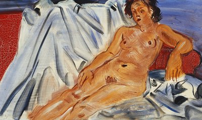 Liggend naakt op rode bank; Nu Couche sur Canape Rouge door Raoul Dufy