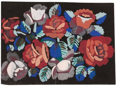 Rode en roze rozen (gouache op zwart gegrond papier) door Raoul Dufy