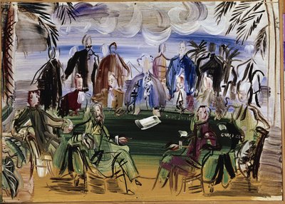 Wetenschappers rond een tafel (olieverf op doek door Raoul Dufy