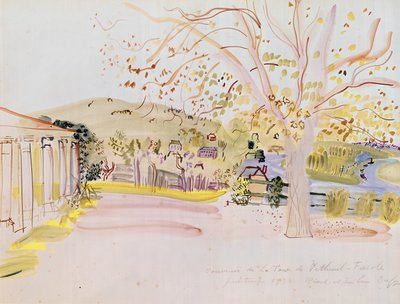 Terras bij Vétheuil (aquarel op papier) door Raoul Dufy