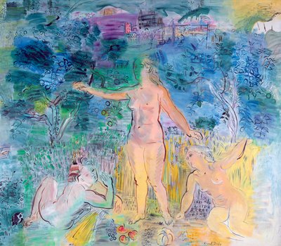 De loop van de Seine: Van Rouen tot Le Havre, linkerpaneel van een drieluik (olieverf op doek) door Raoul Dufy