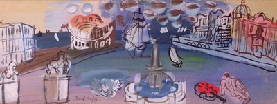 De fontein op het plein (gouache) door Raoul Dufy