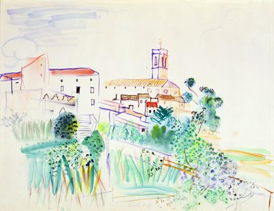 Dorp in de Provence (aquarel op papier) door Raoul Dufy