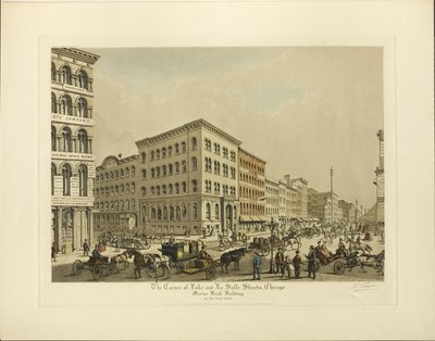 Hoek van Lake en La Salle Straten, Chicago, Marine Bank Gebouw in het Jaar 1864 door Raoul Varin