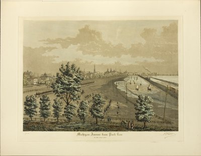 Michigan Avenue vanaf Park Row in het jaar 1865 door Raoul Varin