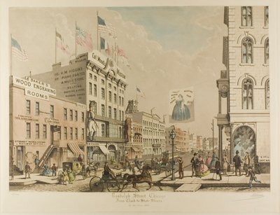 Randolph Street, Chicago, van Clark tot State Streets in het jaar 1865 door Raoul Varin