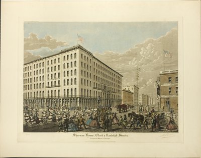 Sherman House, Clark en Randolph Streets, Gebouwd in 1860-61, Chicago door Raoul Varin