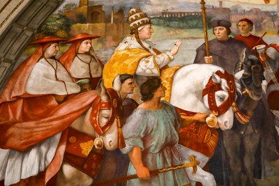 Ontmoeting tussen St. Leo de Grote en Attila. 1511-1514 (fresco) door Raphael