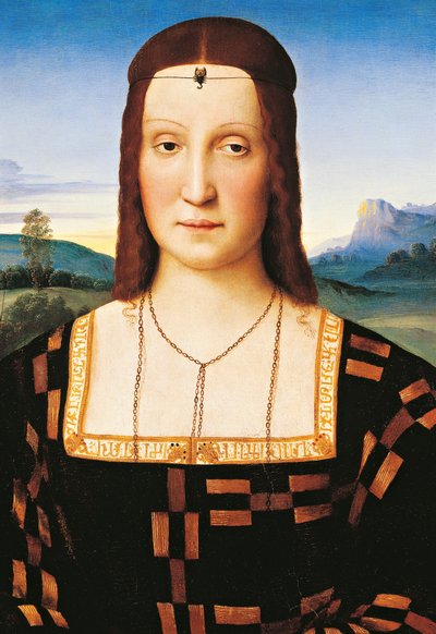 Portret van Elisabetta Gonzaga, Hertogin van Urbino, ca.1504 (olieverf op paneel) door Raphael (1483 1520)