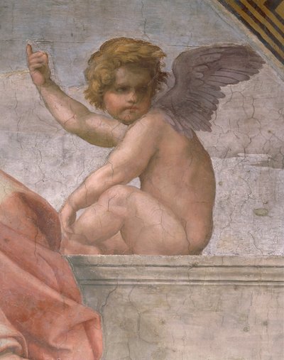 Putto die Geloof afbeeldt, detail van Kardinaal en Theologische Deugden en de Wet door Raphael (1483 1520)