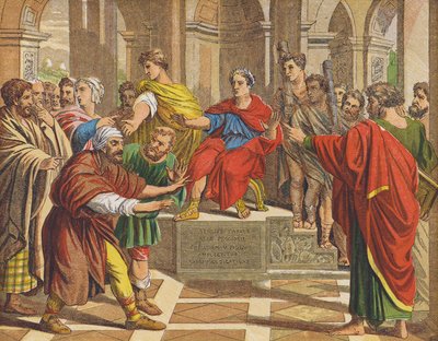 Elymas de tovenaar verblind voor Sergius Paulus door Raphael (1483 1520) (after)