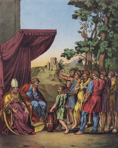 Jozua voorzit de toewijzing van de landen van Kanaän aan de stammen van Israël door after Raphael