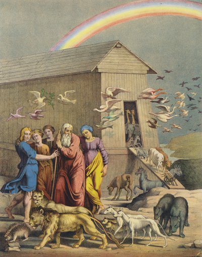 Noach, zijn familie en de dieren komen uit de ark na de zondvloed door after Raphael