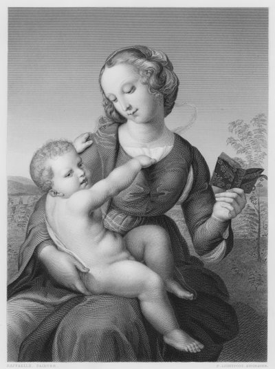 De Madonna en Kind, van het schilderij in het Berlijn Museum door after Raphael