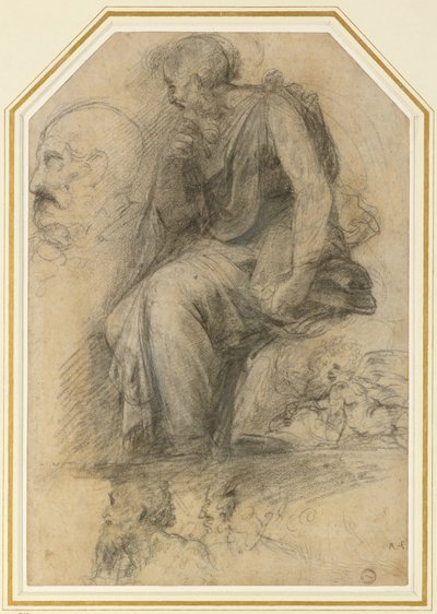 Een mannelijke heilige, zittend (St. Paulus): Studie voor de Disputa, WA1846.189 door Raphael